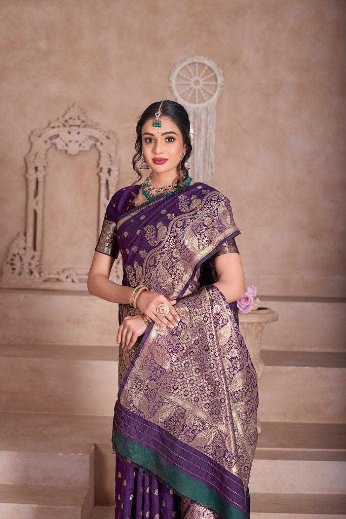 Soft Silk Saree Weaving Banarasi Jari Sari With Blouse For Women's