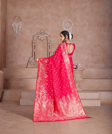 Soft Silk Saree Weaving Banarasi Jari Sari With Blouse For Women's