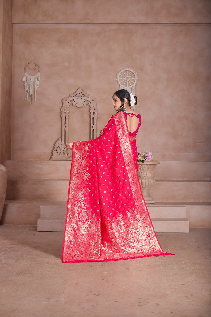 Soft Silk Saree Weaving Banarasi Jari Sari With Blouse For Women's