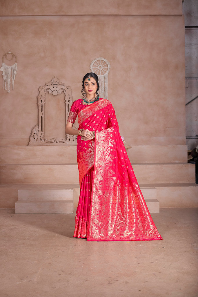 Soft Silk Saree Weaving Banarasi Jari Sari With Blouse For Women's