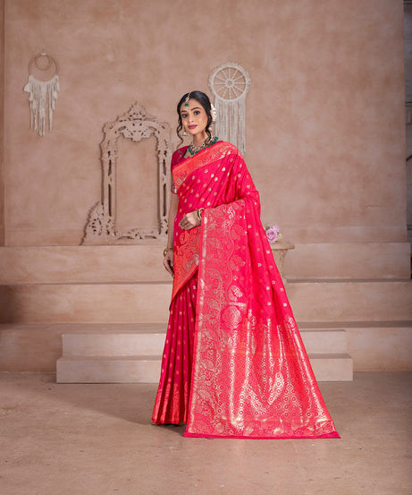 Soft Silk Saree Weaving Banarasi Jari Sari With Blouse For Women's