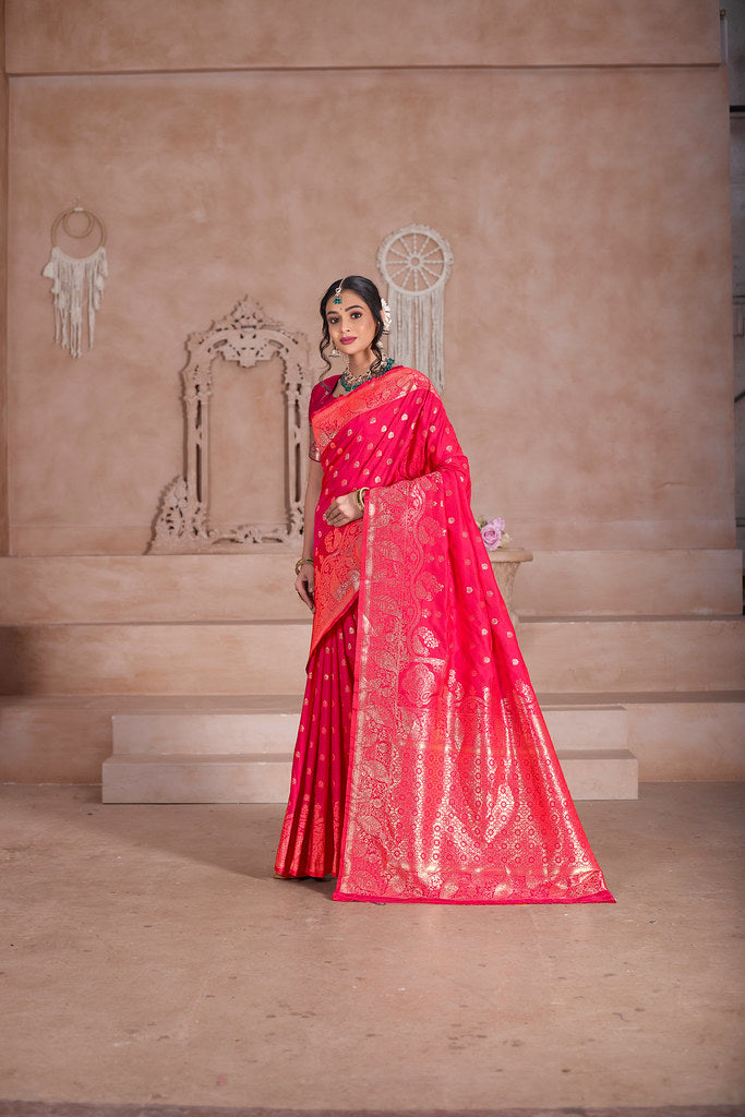 Soft Silk Saree Weaving Banarasi Jari Sari With Blouse For Women's