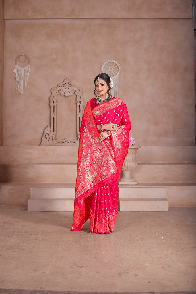 Soft Silk Saree Weaving Banarasi Jari Sari With Blouse For Women's