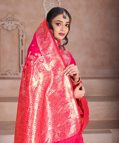 Soft Silk Saree Weaving Banarasi Jari Sari With Blouse For Women's