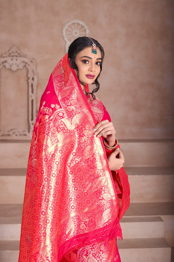 Soft Silk Saree Weaving Banarasi Jari Sari With Blouse For Women's