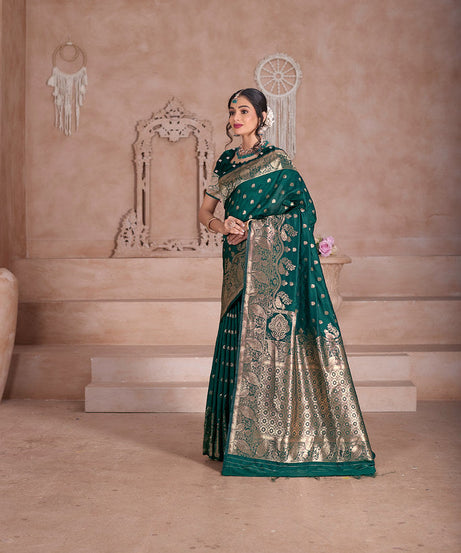 Soft Silk Saree Weaving Banarasi Jari Sari With Blouse For Women's