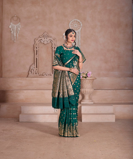 Soft Silk Saree Weaving Banarasi Jari Sari With Blouse For Women's