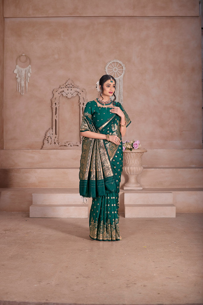 Soft Silk Saree Weaving Banarasi Jari Sari With Blouse For Women's