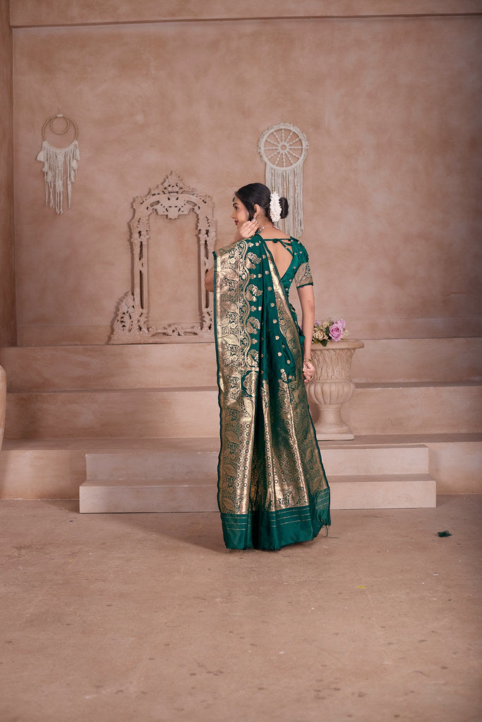 Soft Silk Saree Weaving Banarasi Jari Sari With Blouse For Women's