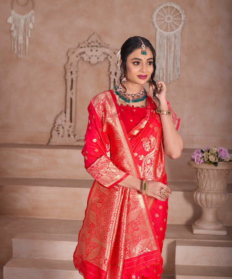 Soft Silk Saree Weaving Banarasi Jari Sari With Blouse For Women's