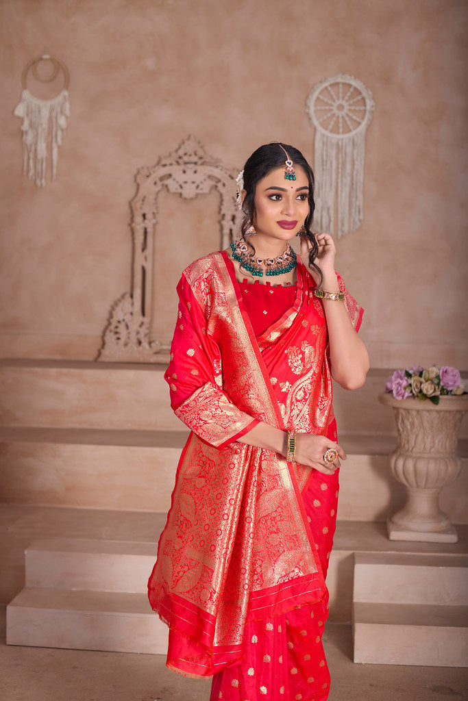 Soft Silk Saree Weaving Banarasi Jari Sari With Blouse For Women's