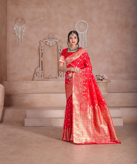 Soft Silk Saree Weaving Banarasi Jari Sari With Blouse For Women's