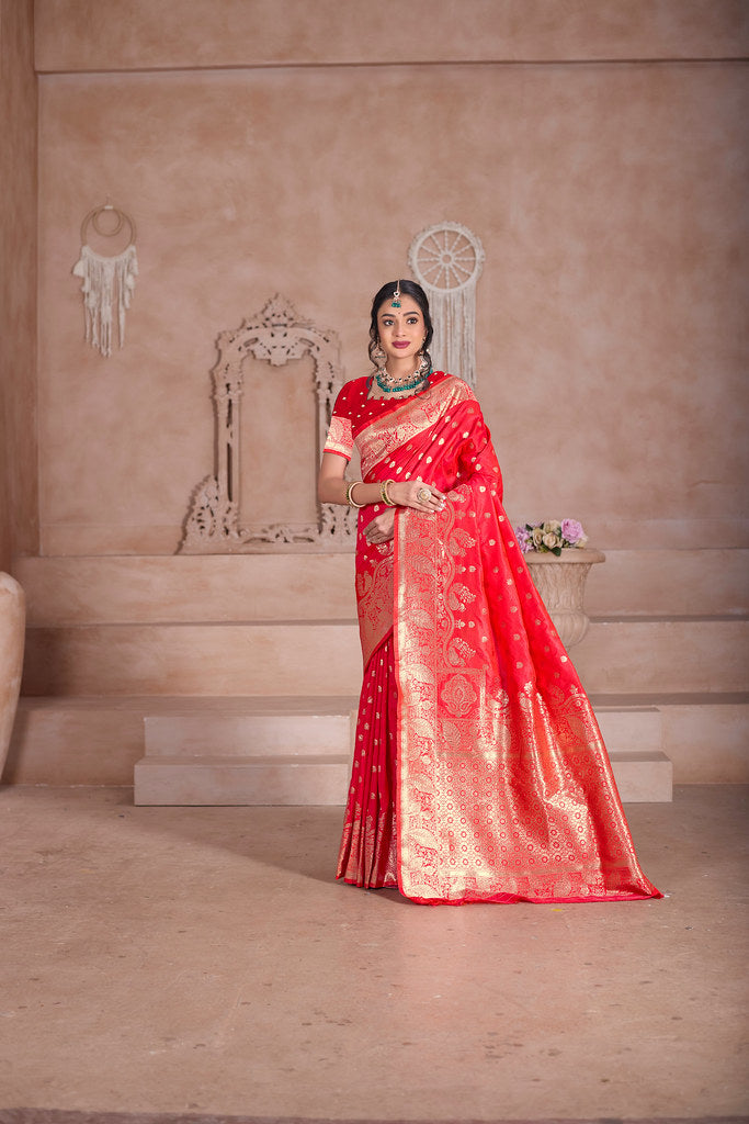 Soft Silk Saree Weaving Banarasi Jari Sari With Blouse For Women's