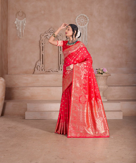 Soft Silk Saree Weaving Banarasi Jari Sari With Blouse For Women's