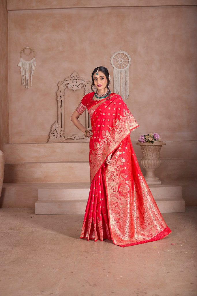 Soft Silk Saree Weaving Banarasi Jari Sari With Blouse For Women's