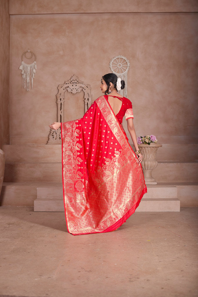 Soft Silk Saree Weaving Banarasi Jari Sari With Blouse For Women's