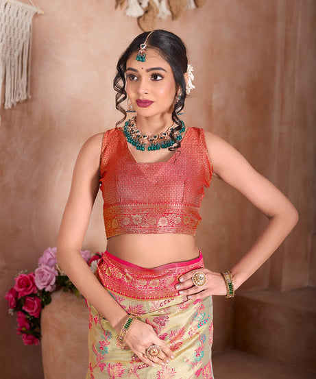 Pure Tissue Trditional Wear Sari , Wedding Festival Saree With Blouse