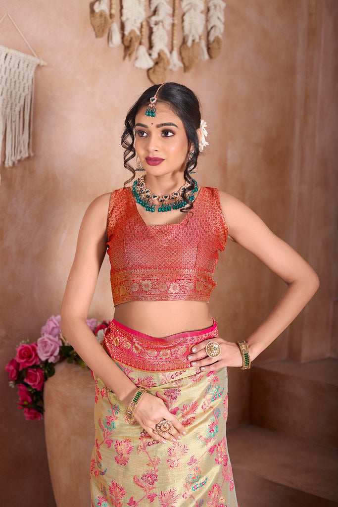 Pure Tissue Trditional Wear Sari , Wedding Festival Saree With Blouse