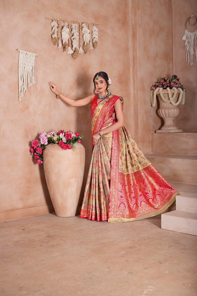 Pure Tissue Trditional Wear Sari , Wedding Festival Saree With Blouse