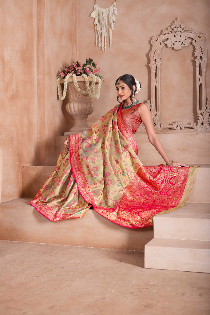 Pure Tissue Trditional Wear Sari , Wedding Festival Saree With Blouse