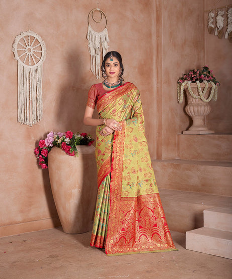 Pure Tissue Trditional Wear Sari , Wedding Festival Saree With Blouse