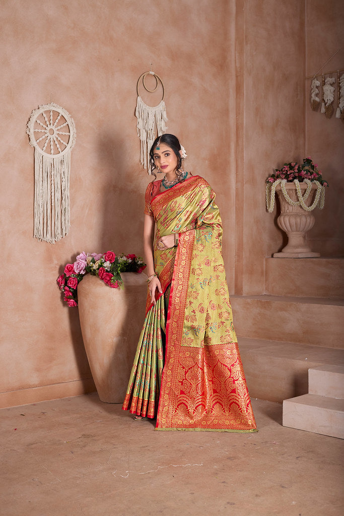 Pure Tissue Trditional Wear Sari , Wedding Festival Saree With Blouse