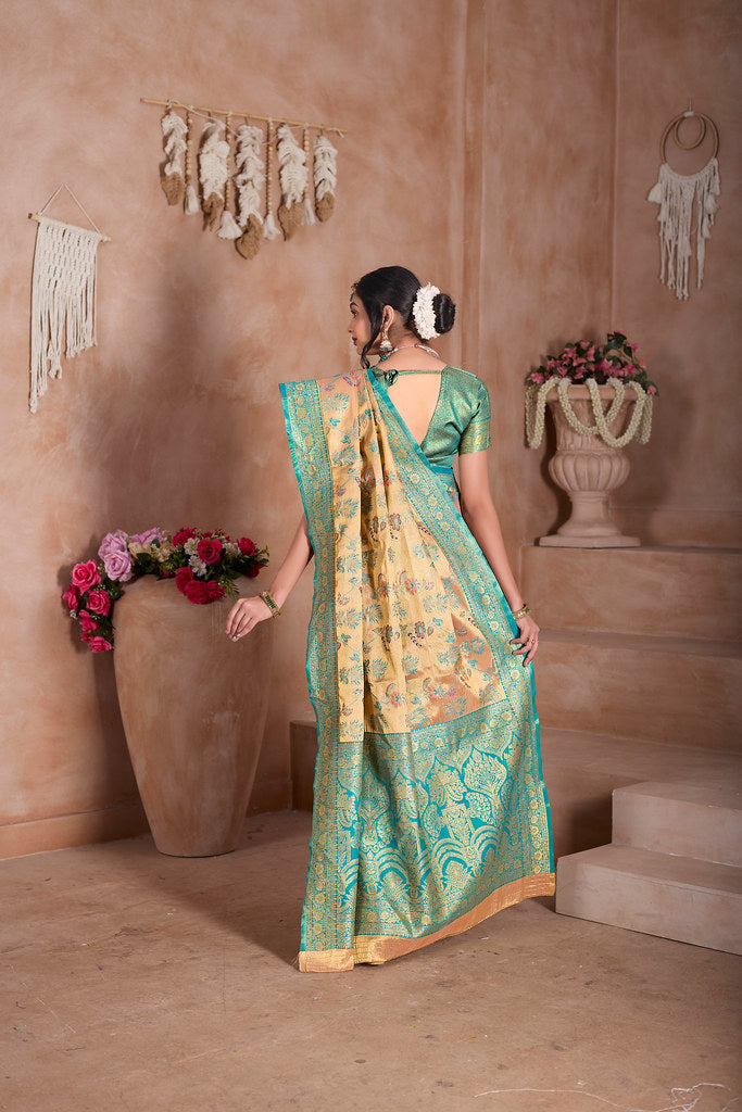 Pure Tissue Trditional Wear Sari , Wedding Festival Saree With Blouse