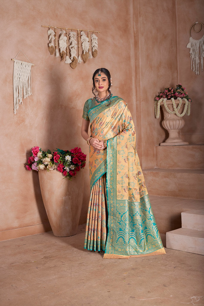 Pure Tissue Trditional Wear Sari , Wedding Festival Saree With Blouse