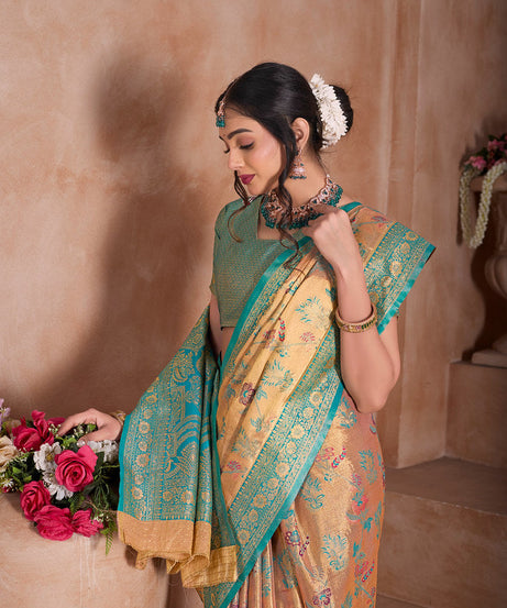 Pure Tissue Trditional Wear Sari , Wedding Festival Saree With Blouse