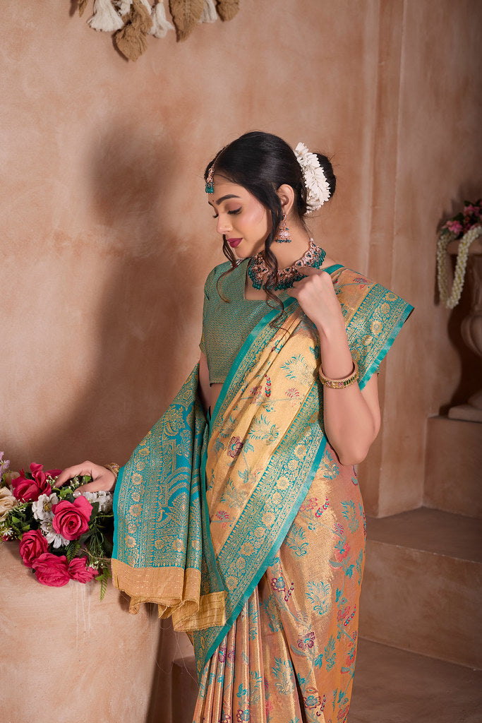 Pure Tissue Trditional Wear Sari , Wedding Festival Saree With Blouse