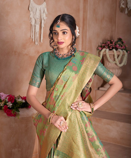 Traditional Pure Tissue Saree, Festival Designer Printed Saree With Blouse