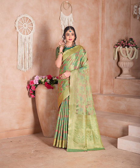 Traditional Pure Tissue Saree, Festival Designer Printed Saree With Blouse