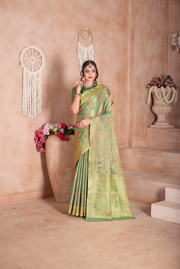 Traditional Pure Tissue Saree, Festival Designer Printed Saree With Blouse