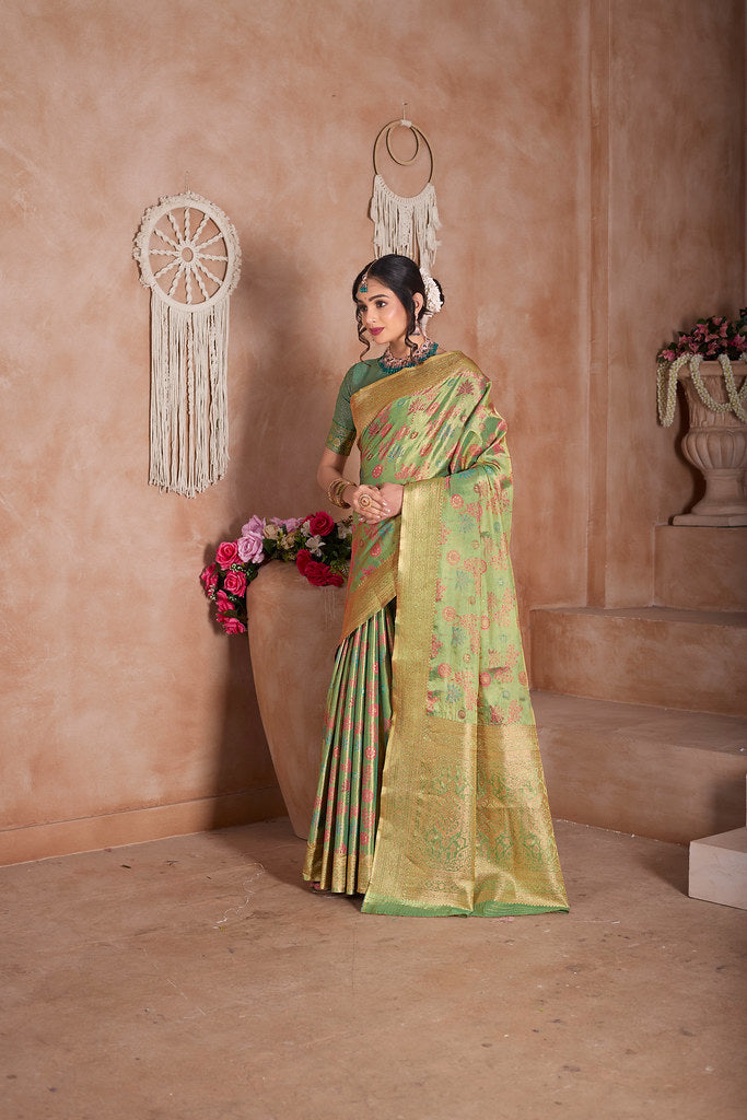 Traditional Pure Tissue Saree, Festival Designer Printed Saree With Blouse