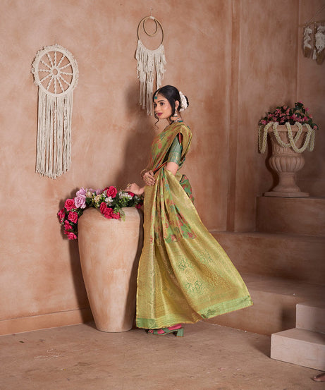 Traditional Pure Tissue Saree, Festival Designer Printed Saree With Blouse