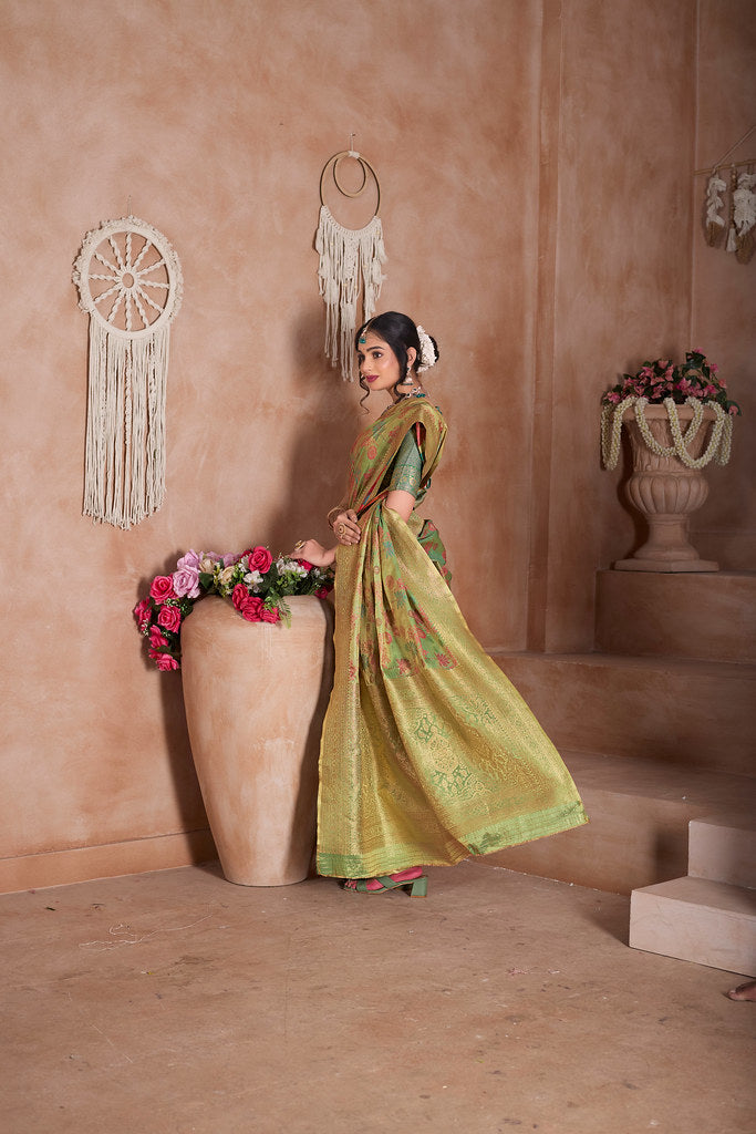 Traditional Pure Tissue Saree, Festival Designer Printed Saree With Blouse