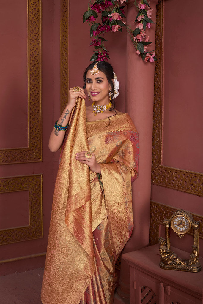 Traditional Pure Tissue Saree, Festival Designer Printed Saree With Blouse