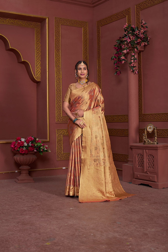 Traditional Pure Tissue Saree, Festival Designer Printed Saree With Blouse