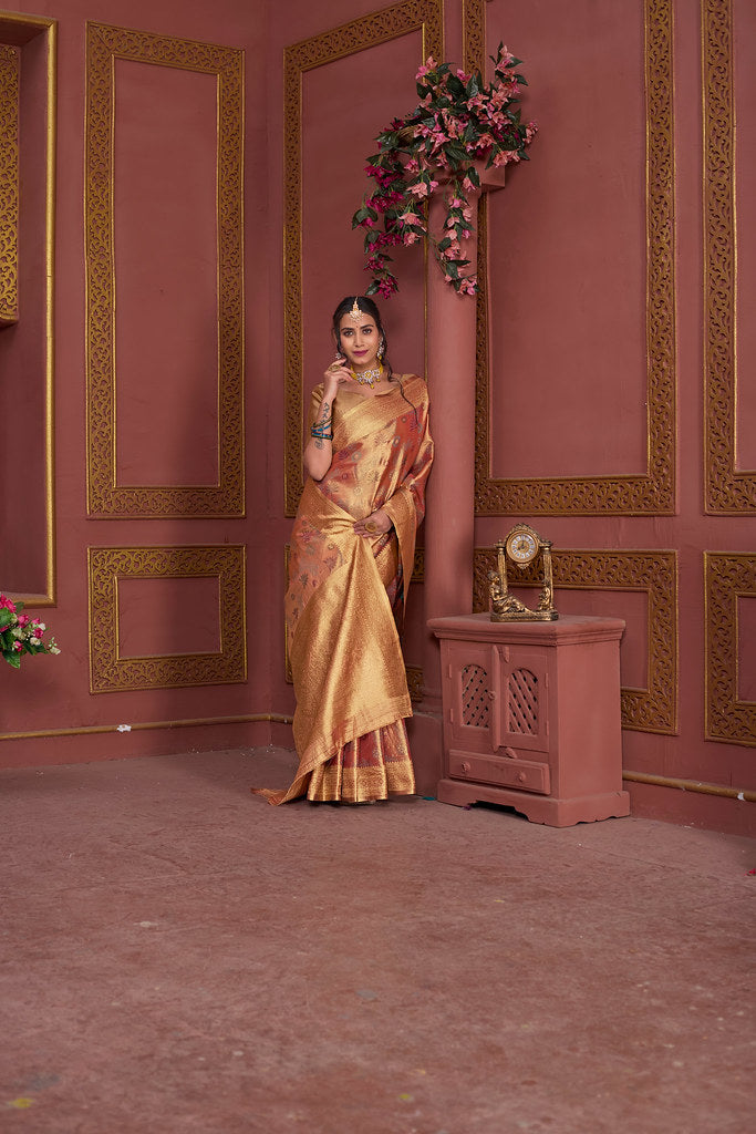 Traditional Pure Tissue Saree, Festival Designer Printed Saree With Blouse