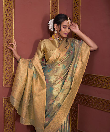 Traditional Pure Tissue Saree, Festival Designer Printed Saree With Blouse