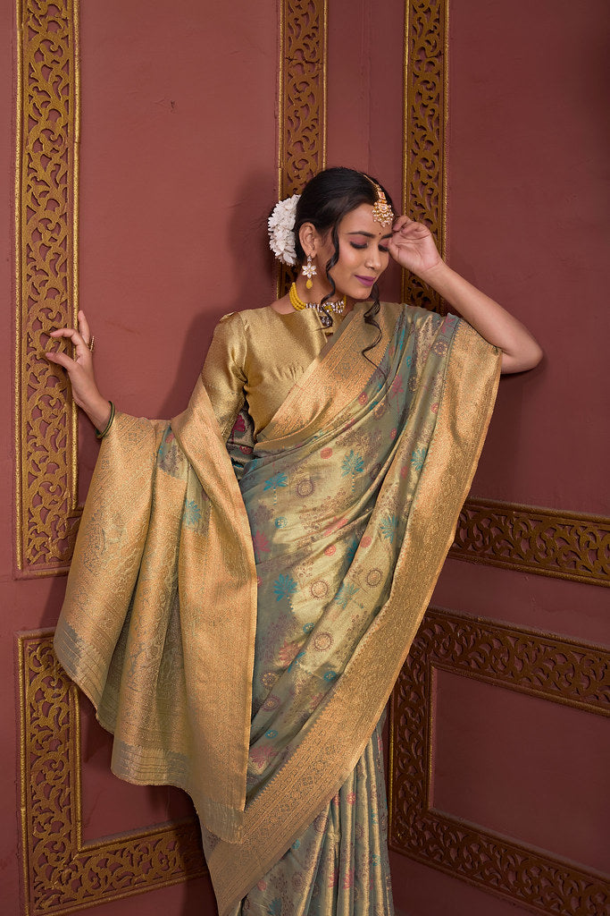 Traditional Pure Tissue Saree, Festival Designer Printed Saree With Blouse