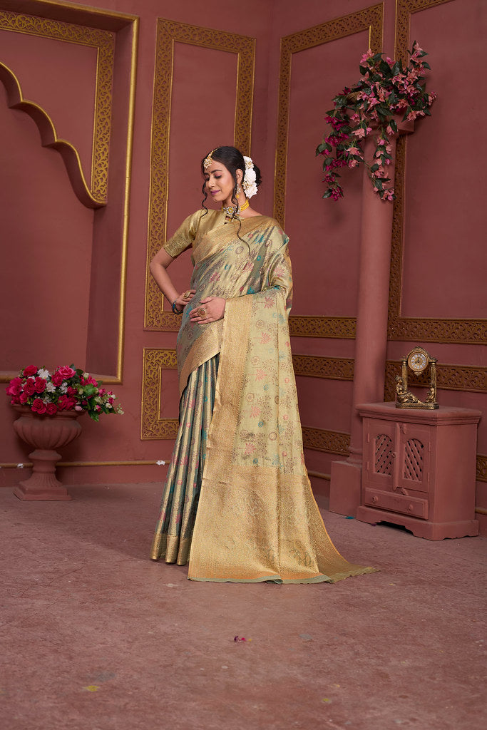Traditional Pure Tissue Saree, Festival Designer Printed Saree With Blouse