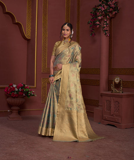 Traditional Pure Tissue Saree, Festival Designer Printed Saree With Blouse