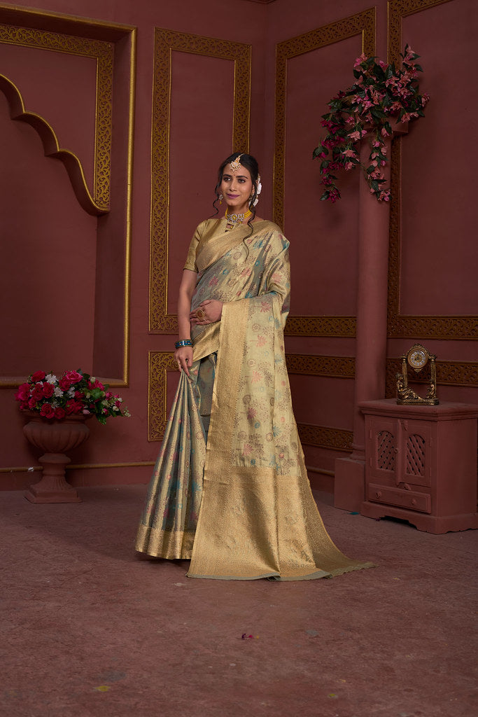 Traditional Pure Tissue Saree, Festival Designer Printed Saree With Blouse