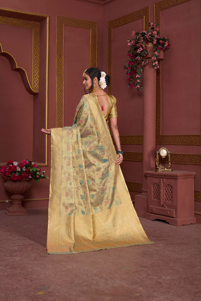 Traditional Pure Tissue Saree, Festival Designer Printed Saree With Blouse
