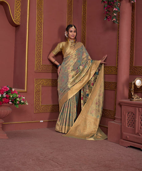 Traditional Pure Tissue Saree, Festival Designer Printed Saree With Blouse