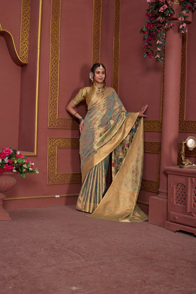 Traditional Pure Tissue Saree, Festival Designer Printed Saree With Blouse