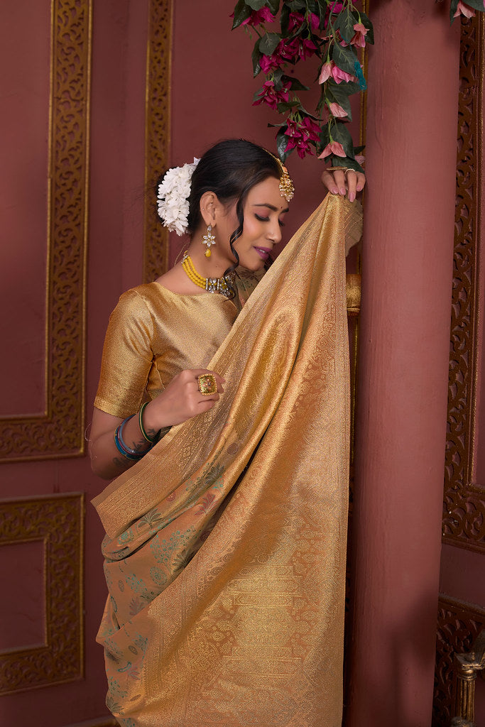 Traditional Pure Tissue Saree, Festival Designer Printed Saree With Blouse