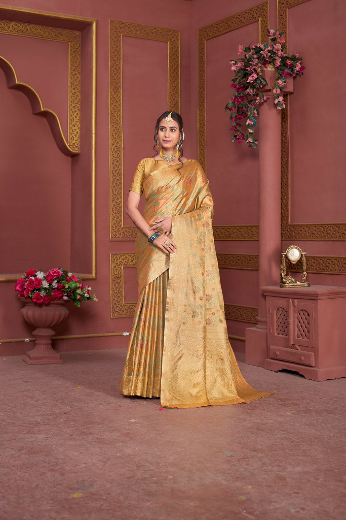 Traditional Pure Tissue Saree, Festival Designer Printed Saree With Blouse