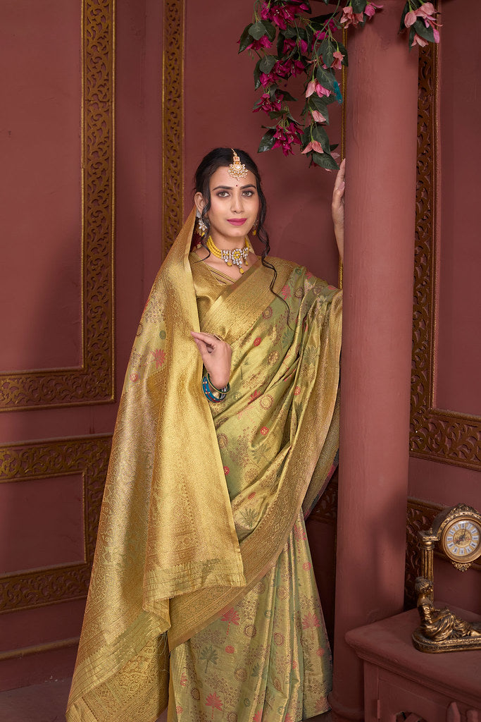 Traditional Pure Tissue Saree, Festival Designer Printed Saree With Blouse